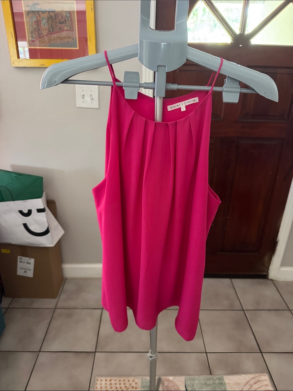 Violet & Claire Hot Pink Pleated Halter Camisole
